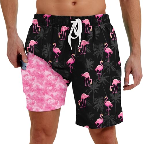 westwolf Men Swim Trunks with Compression Liner Men's 2 in 1 Bathing Suits 7 Inch Hawaiian Board Shorts