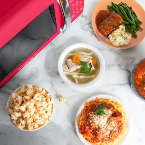 Image of Nostalgia Modern Retro Compact Countertop Microwave Oven - 0.7 Cu. Ft. - 700-Watts with LED Digital Display - Child Lock - Easy Clean Interior - Red