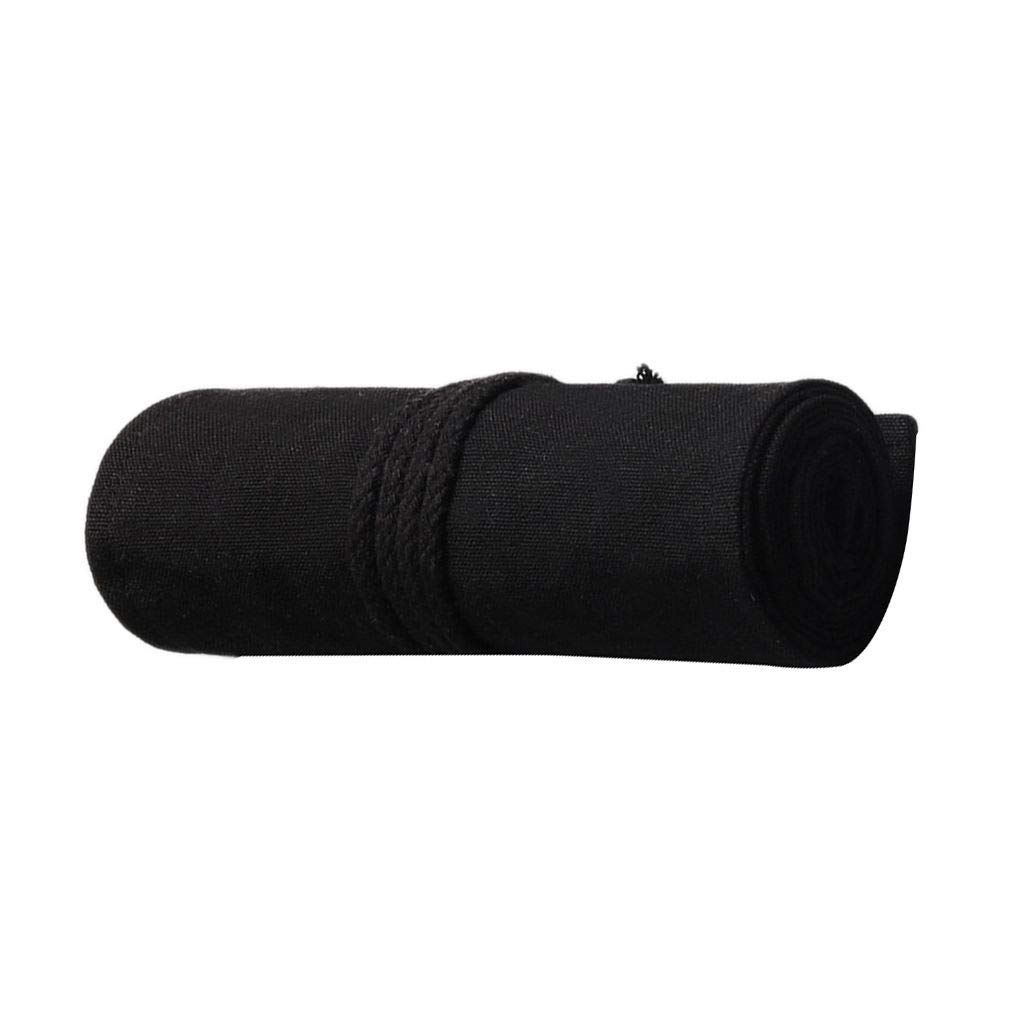 Siepificius Estuche enrollable de lona para pinceles de pintura, estuche para lápices y bolígrafos, organizador de almacenamiento de 12 a 72 agujeros, negro, 20 x 23 cm