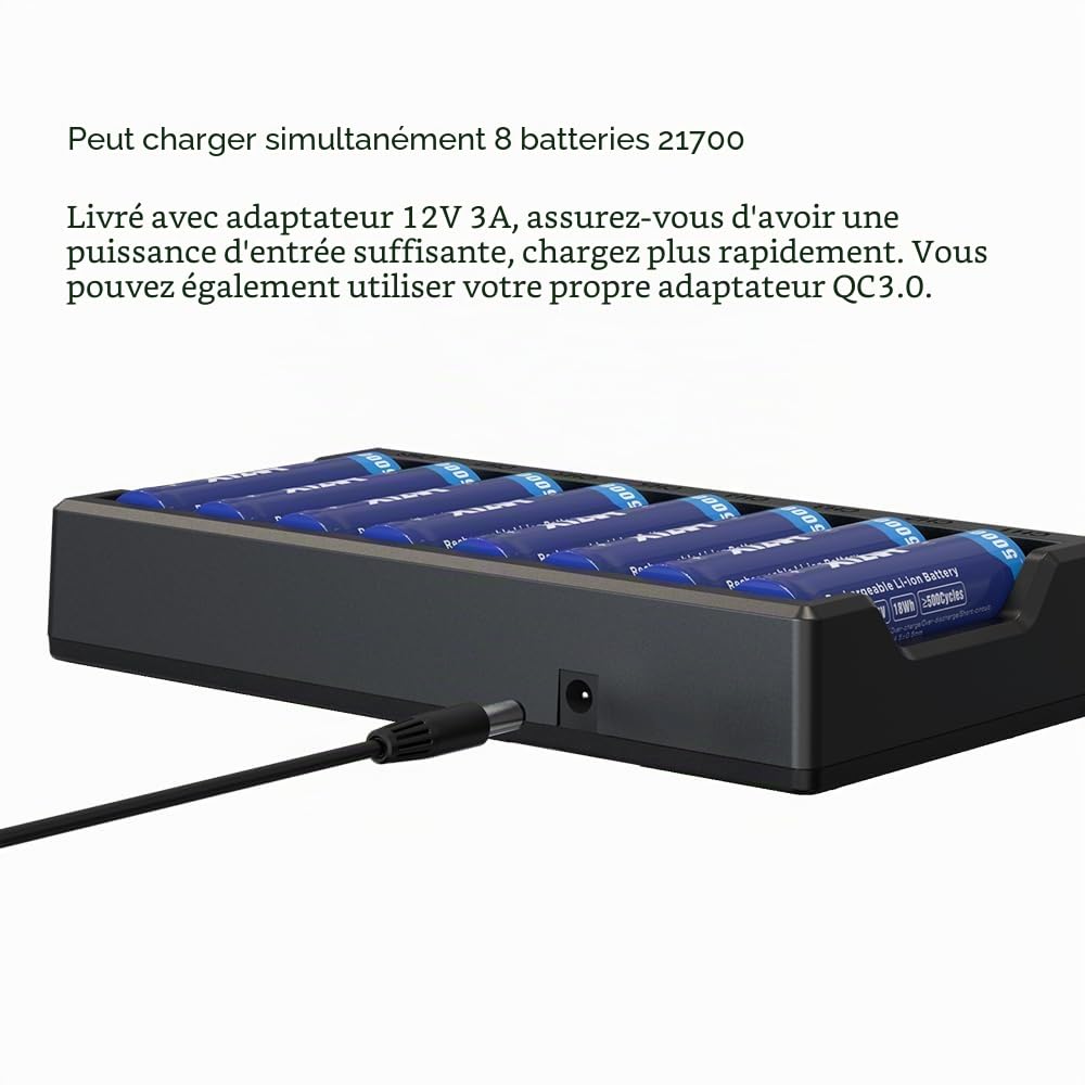 XTAR Processeur VC8 Plus et chargeur de batterie 18650 pour 8 batteries Li-ion et NiMH, chargeur européen et écran LCD