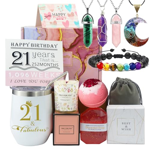 Carselage 21st Birthday Gifts for Her, Unique 21 Years Old Crystal Gifts Basket Decorations for Women, Friends, Younger Sister, Daughters, BFF, Granddaughters, Bath Sets Spa Gift for 21st Girls