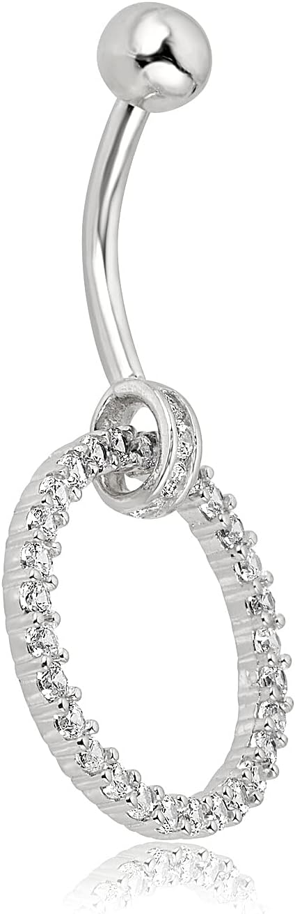 AVORA 10K Gold Simulated Diamond CZ Open-Circle Belly Button Ring Body Jewelry (14 Gauge)