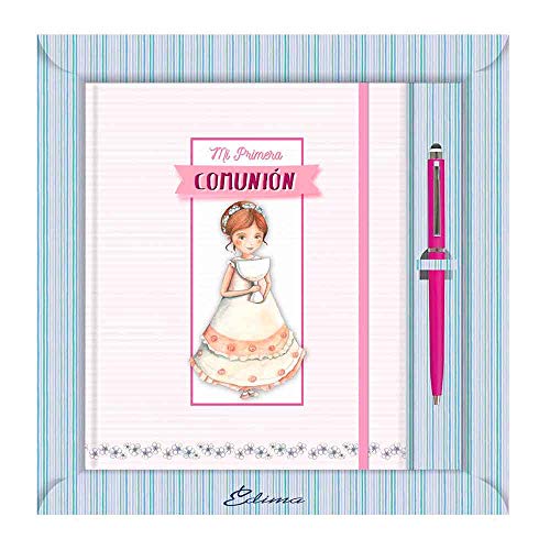 COSAS43 DETALLES PARA INVITADOS BODA-COMUNION-BAUTIZO Diario Primera Comunión más bolígrafo, niña con Cáliz. Regalos Primera Comunión