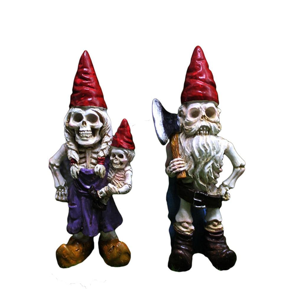 Chiyyak Men's Grey Resin Sculpture Gray Horror Gnome Skeleton Couple Garden Statue