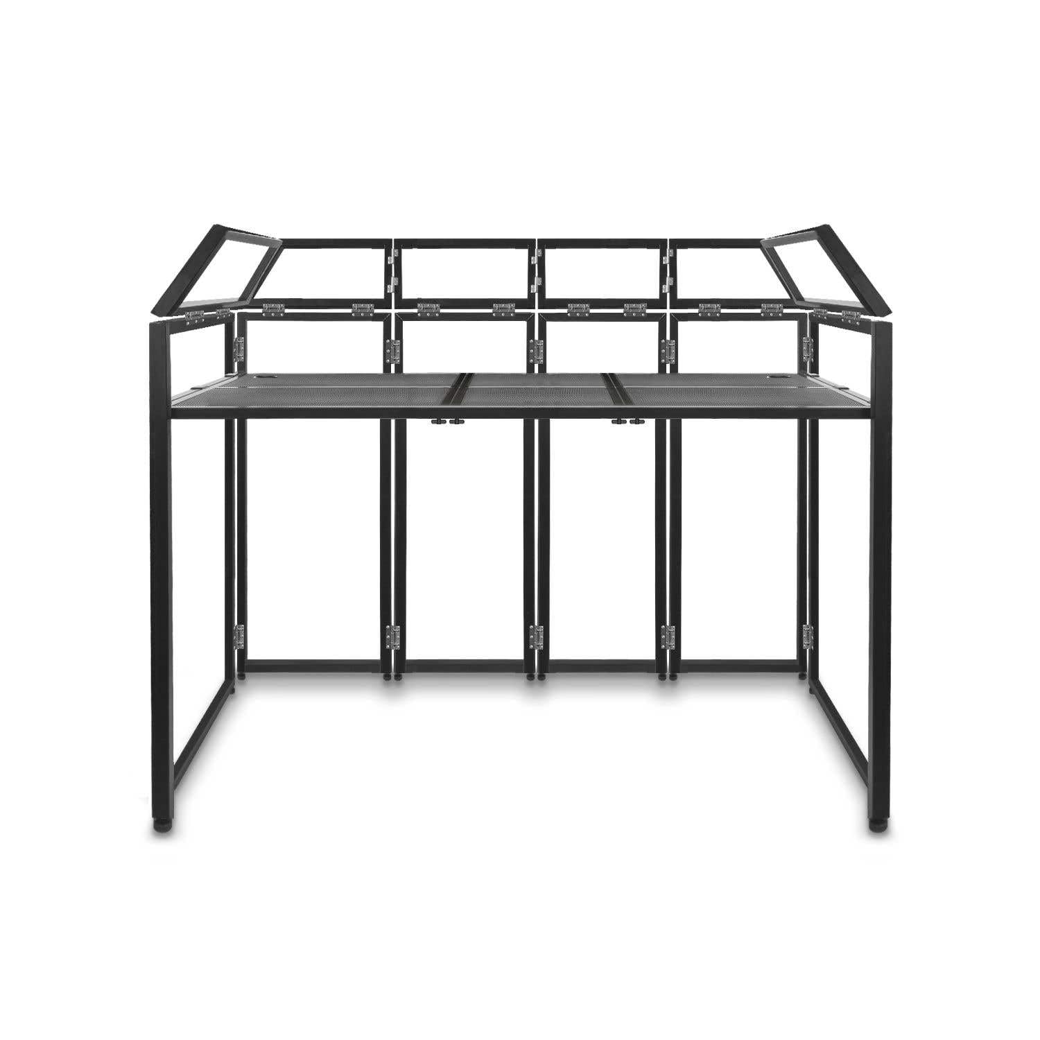 Vonyx DB5 Pro DJ Booth DJ Stand DJ - Tavolo da DJ, Pieghevole, in Alluminio, con Copertura Bianca e Nera, Materiale di Copertura: Lycra, Borsa inclusa, Carico Massimo: 80 kg