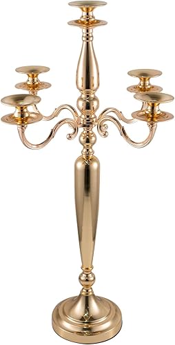 Vincidern Candelabro de 5 brazos, portavelas dorado para centros de mesa de boda, candelabros decorativos de Navidad para el día de San Valentín (28