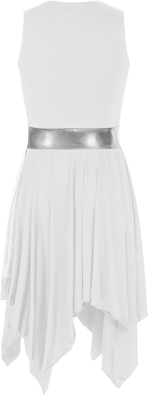 YEAHDOR Womens Sleeveless Liturgical Praise Dance Dress Asymmetrical Color Block Worship Overlay Tunic Lyrical Dress