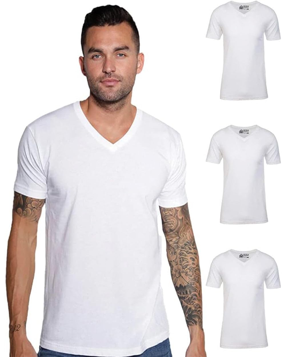 INTO THE AM Premium V Neck T Shirts for Men - Modern Fitted Tees S - 2XL Vneck Undershirts