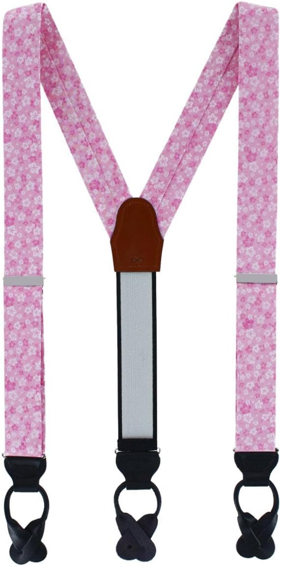 Trafalgar Men's Hanami Cherry Blossom Burst Linen Blend Novelty Button End Braces (Suspenders)