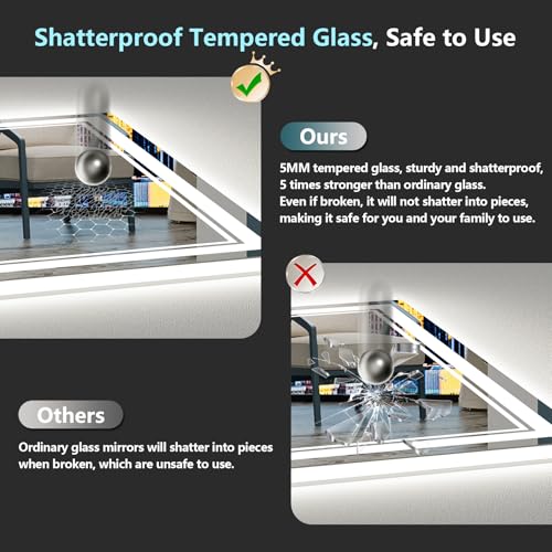 Image of 24x36 LED Bathroom Mirror with Lights, Backlit and Front Lit Anti-Fog Lighted Vanity Mirrors for Bathroom Wall, Dimmable, 3-Color Light, Memory, Shatter-Proof, HD Tempered Glass, CRI>90