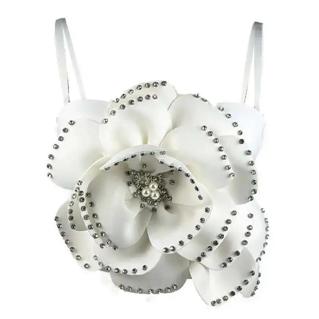 Yeuyyben Canotta da donna con perline floreali senza maniche con spalline sottili slim fit elegante estate moda canotta