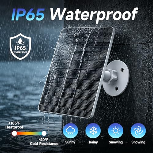 Image of 2PC Solar Panel for Ring Camera, 5W Compatible with Rings Spotlight &All-New Stick Up Outdoor Cam Battery, Includes Barrel Plug to Micro USB & USB-C Port Adapter, 3600mAh, IP65 Waterproof, 10ft Cable