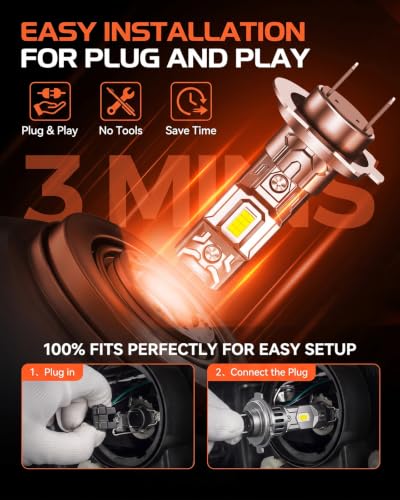 Image of SEALIGHT H7 Bulbs, 80,000LM 1200% Brighter H7 LED Bulbs, 6500K Cool White Bulbs with Super Cooling Fan, 70,000+ Hrs Long-Term Extended Lifespan, Plug and Play with All in one Wireless, Pack of 2