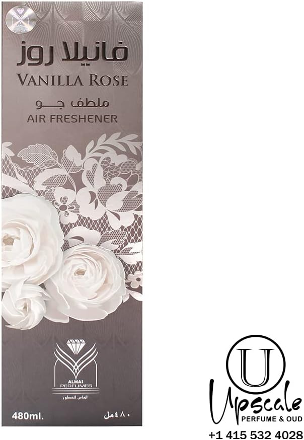 Almas Perfumes Vanilla Rose – Air Freshener Spray 480 ml | Long-Lasting Floral & Sweet Scent for Home, Car & Office