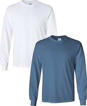 Gildan Ultra Cotton Long Sleeve T-Shirt 2-Pack WhiteIndigo