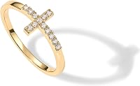 PAVOI 14K Gold Plated Cubic Zirconia Cross Ring for Women - Stackable Eternity Promise Religious Band