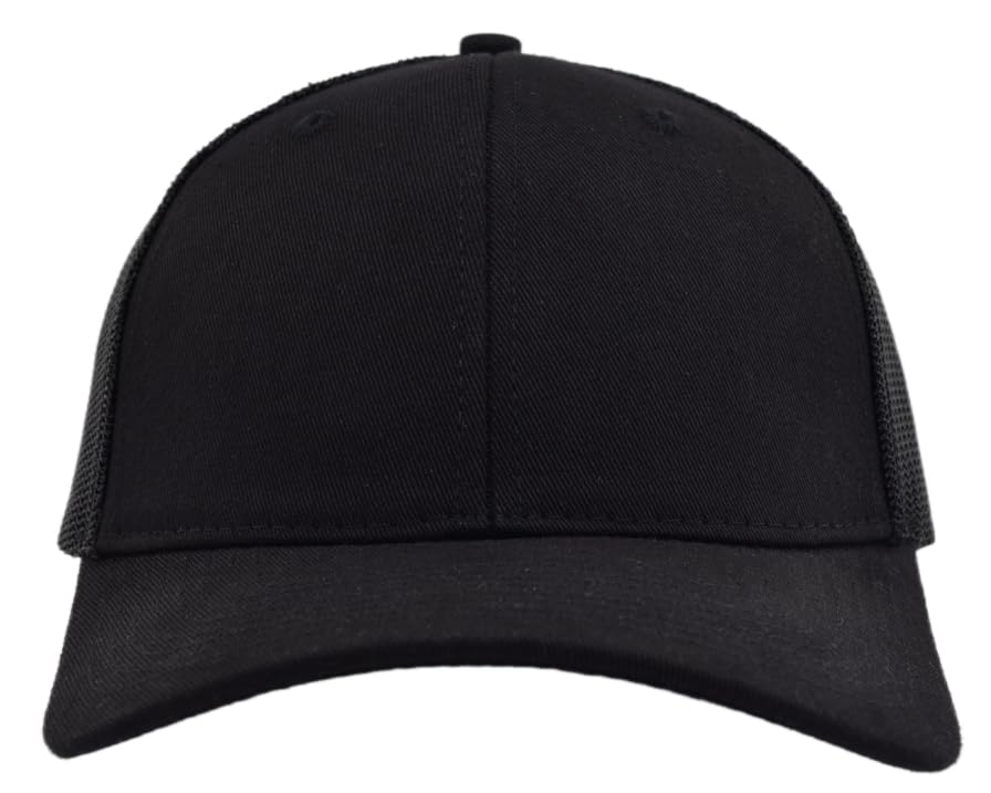 Black Mesh Snapback Trucker Hat for Women Men Blank Structured Adjustable Solid Color XL/XXL Big Head Classic Baseball Cap Sturdy Outdoor Plus Size Golf Hats Polo Ball Caps