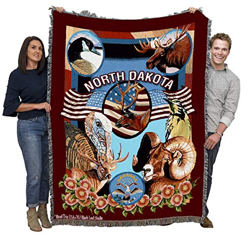 Pure Country Weavers State of North Dakota Blanket by Dwight D Kirkland - Gift Tapestry Throw Woven from Cotton - Made in the USA (72x54)