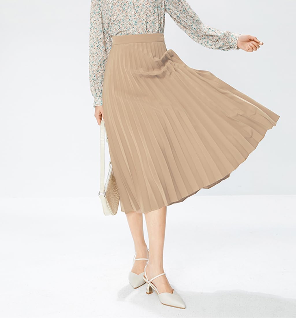 GOLDSTITCH Women's High Waist Pleated Skirt A line Swing Midi Skirt - Image 4
