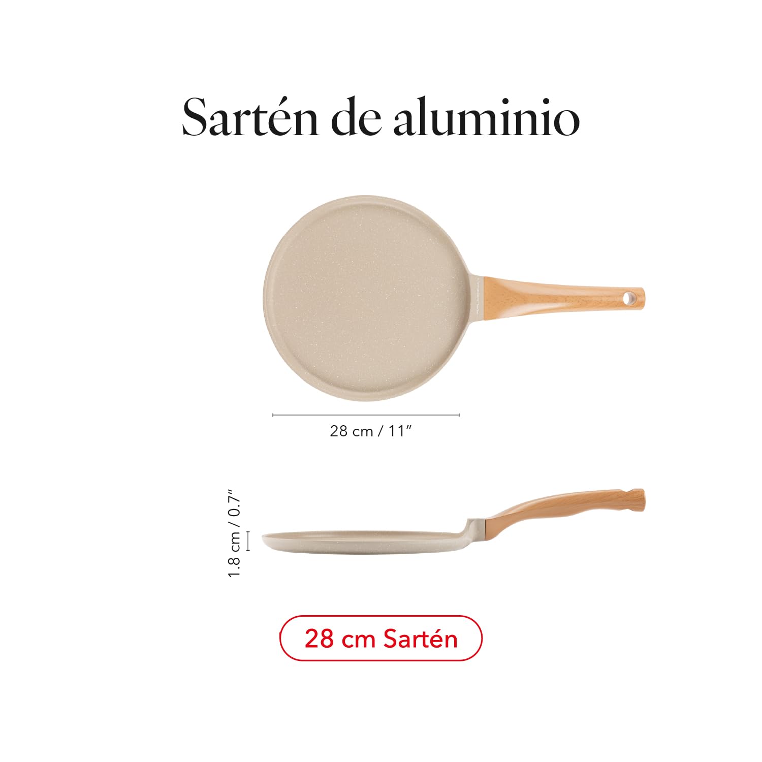 FLORINA Sartén de Crepes - Aluminio OSLO (28 cm) I Recubrimiento Antiadherente Cerámico I Resistente al Calor | Sartén para Crepes Adecuada para Cocinas de Inducción, Gas y Eléctricas