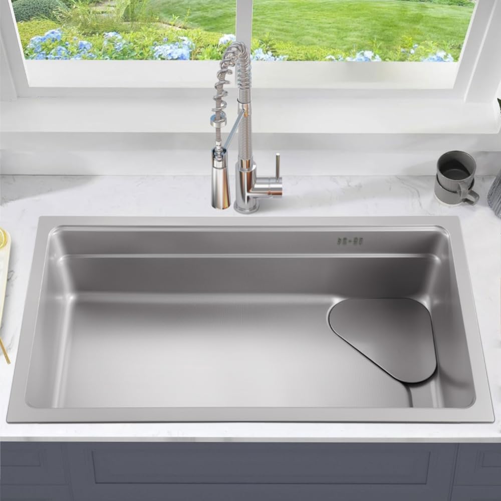Warmiehomy Kitchen Sink 304 Stainless Steel Sink 69 x 43 x 22 cm Nano Single Bowl Kitchen Sinks Triangle Drainer Basket with Cover Drainer Kit for Bar, Campervan