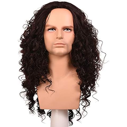 morvally Long Curly Dark Brown Synthetic Hair Wig for Cosplay Costume Halloween Party Wigs for Men Cover