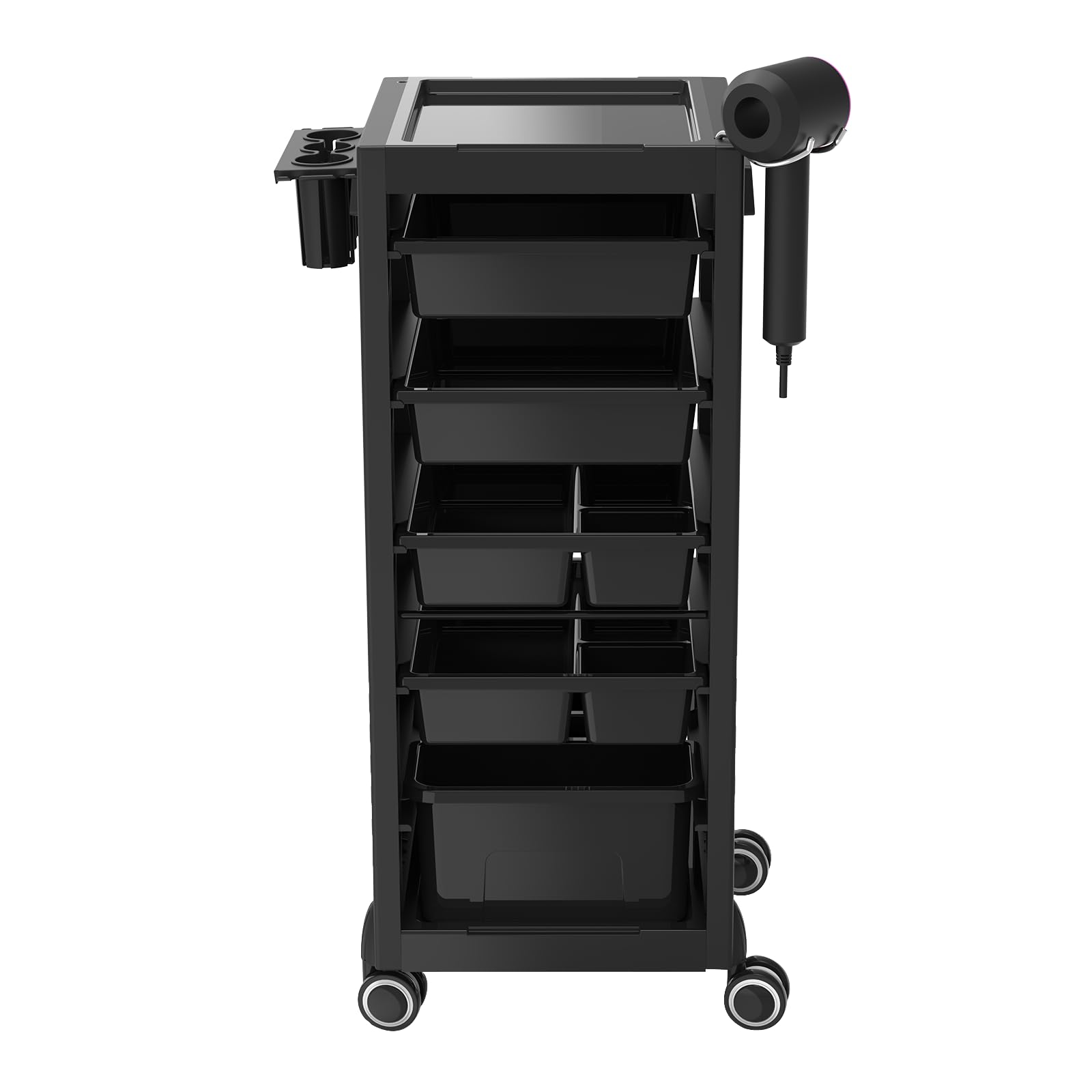 Garvee Chariot de Rangement Professionnel pour Spa et Salon – 6 Plateaux Amovibles, 4 Tiroirs, 2 Paniers, Support Sèche-Cheveux Universel, Roues Pivotantes
