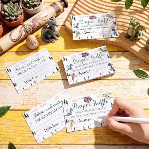 Image of Teling 51 Pcs Diaper Raffle Tickets Box with Card, Dragon Baby Shower Decor