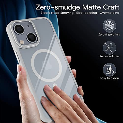Image of Vaku Luxos Clear Armor MagPro for iPhone 14 Plus Cover Case, Shockproof, Scratch Resistant, Slim, Thin, Military-Grade Metal Ring Camera Protection, Compatible with MagSafe Back Cover - White