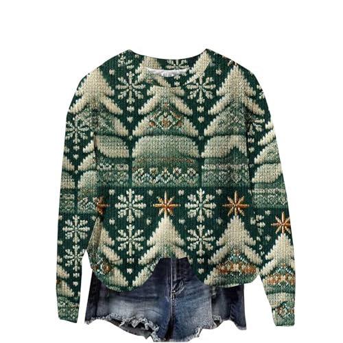 Estampado de árbol de Navidad en sudadera verde XL 4