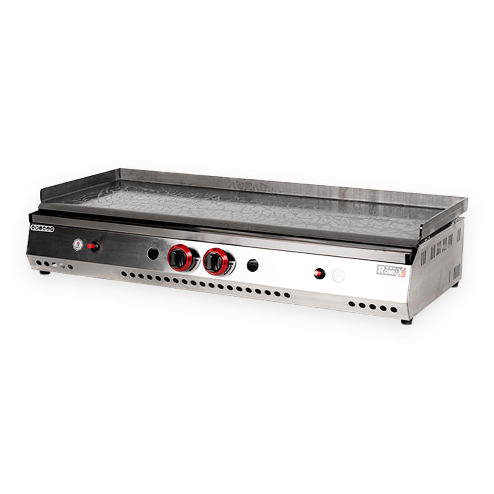 Plancha Industrial de Acero Inoxidable a Gas 100 cm Sobremesa Grosor de la Placa 4 mm para un Rápido Calentamiento con Termopar CE | Potencia 5,8 kW | Bares y Restaurantes