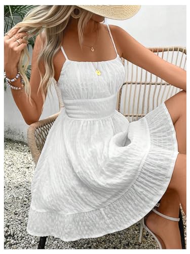 Floerns Women's Sleeveless Backless Tiered Mini Dresses Shirred Textured Cami Dresses3