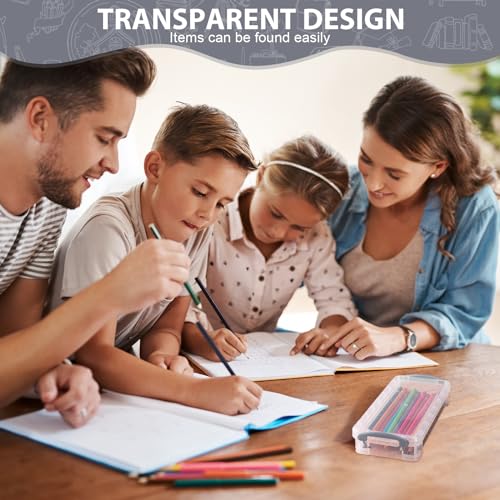 Image of Gueevin 24 Pcs Large Capacity Plastic Pencil Box Clear Plastic Pencil Case Crayon Box with Snap Tight Lid Watercolor Pen Storage Brush Organizer Drawing Tools Container (Gray)