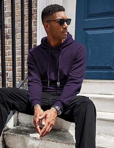 Coofandy Mens Hoodies Pullover Casaul Long Sleeve Drawstring Waffle Knit Hooded Sweatshirt With Kanga Pocket Violet Large thumb #2