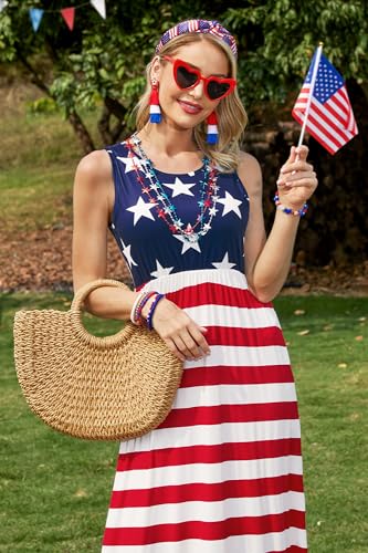 For G and PL Womens 4th of July American Flag Sleeveless Maxi Dress Patriotic Long Tank Sundress with Pockets2