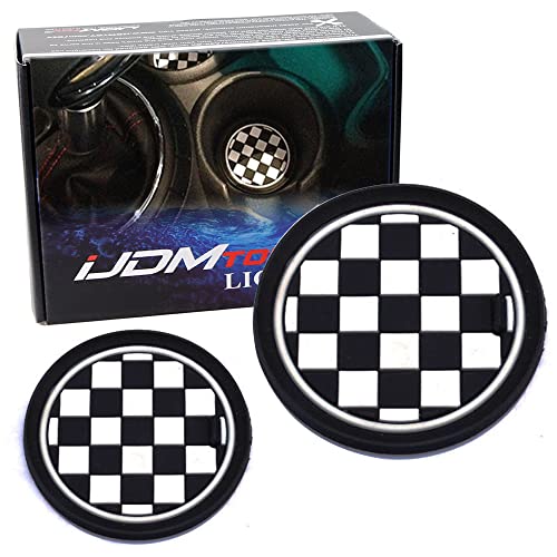 iJDMTOY Black/White 73mm Checker Pattern Style Silicone Insert Mats Compatible with MINI Cooper R55 R56 R57 R58 R59 Front Console Drink Holders