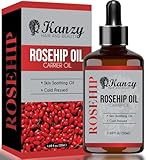 Kanzy Olio di Rosa Mosqueta 50 ml Olio di Rosa Canina, Spremuto a Freddo, Vegano e Non Raffinato Rosehip Oil per Viso, Corpo, Capelli, Pelle, e Mani
