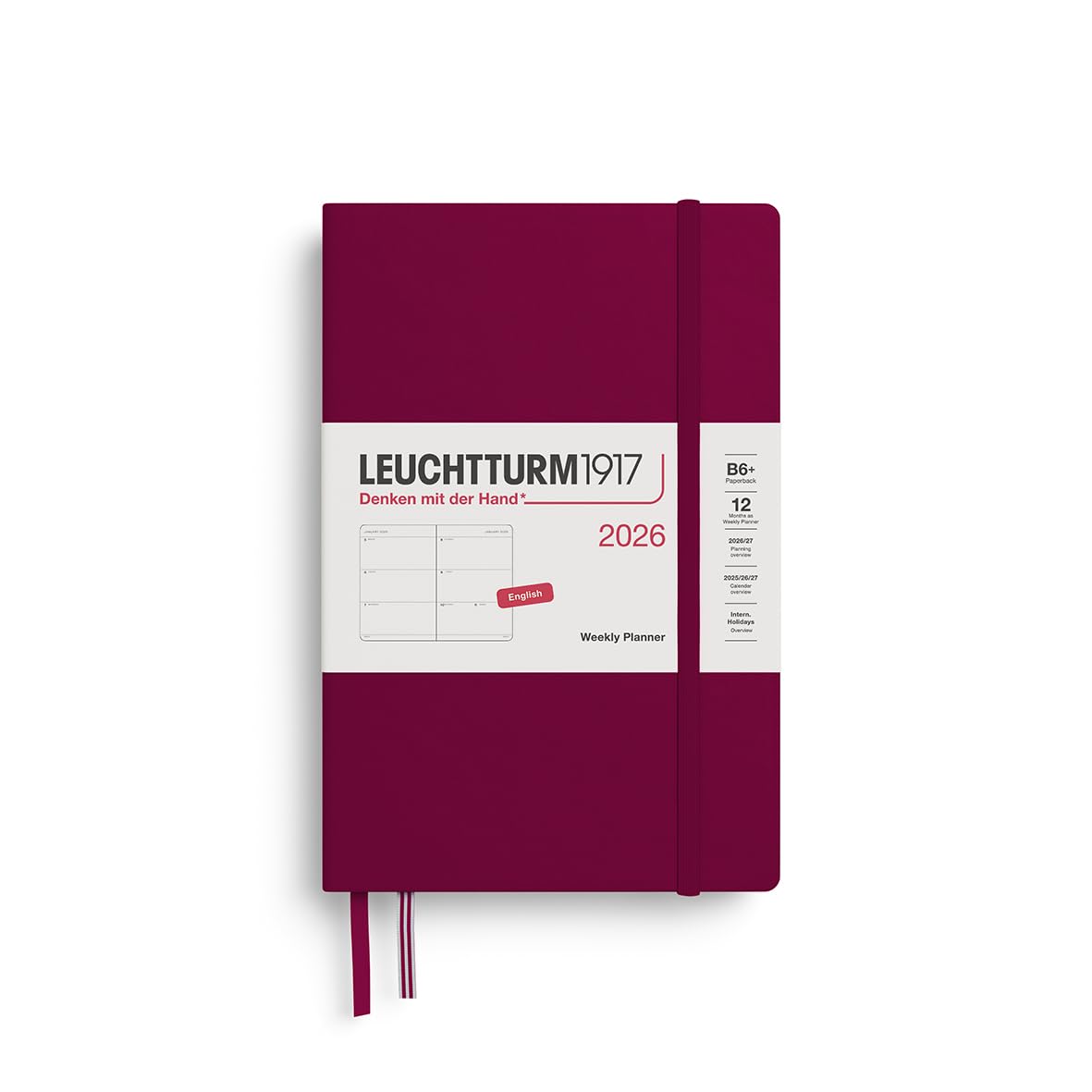 LEUCHTTURM1917 372716 Weekly Planner Paperback (B6+) 2026, 12 Months, Port Red, English