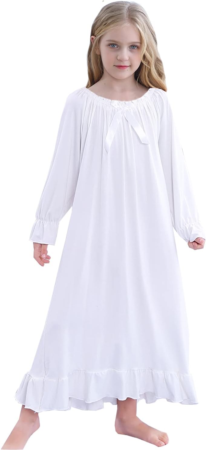 PUFSUNJJKids Girls Soft Cotton Nightgown Sleepwear Dress Toddler 3-12 Years