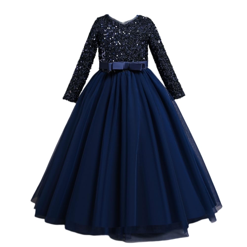 DISSA Mädchen 3/4‑Ärmel Pailletten Tüll Kleid Prinzessin,4-12 Jahre