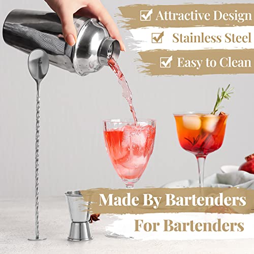 Premium Mixology Cocktail Shaker Set | 4 Piece Bar Tool Set, Silver Bar Set Cocktail Shaker Set for Drink Mixing - Includes Martini Shaker, Jigger, Bar Mixer Spoon + Free Cocktail Recipes | Gift Idea - Image 4