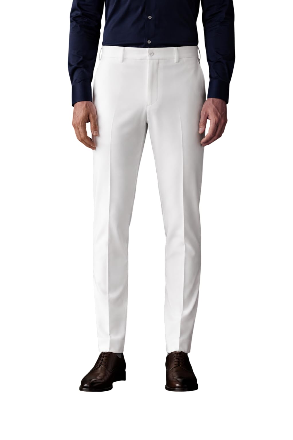SaintX Men's Premium 4-Way Comfort Stretch Formal Trousers | Smart Sweat Wicking Wrinkle Free Fabric | Smarter Techno Flex Expandable Waistband | Stylish Slim Fit | Daily Office Wear Opal White