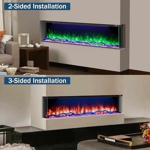 3 Sided Electric Fireplace 72 inch, Smart Wi-Fi Built-in Linear Fire Place Insert with 251RGB Realistic Flames, Low Noise 1500/750W Heater, APP & Remote Control, Crackling Sound and Timer - Thumbnail 3
