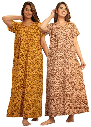 Image of G4Girl Women's Regular Nighty Rajasthani Nighty Rajasthani Gown Jaipuri Nighty Jaipuri Gown Maxi Gown with Pocket - (Combo)
