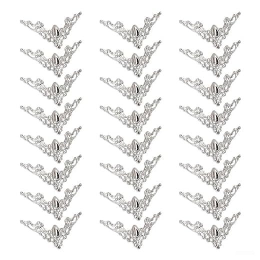 Protectores decorativos de metal para bordes de esquina para libros, marcos de fotos, joyeros, manualidades, álbumes de recortes, refuerzo de esquina, paquete de 24 (blanco)