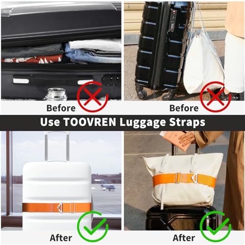 TOOVREN 2-in-1 Travel Belt for Luggage Straps Add a Bag Bungees Suitcase Luggage Strap Over Handle Suitcases Belt for Carry On Bag Adjustable Backpack Attachment Airport Travel Accessories Orange by TOOVREN - Image 4