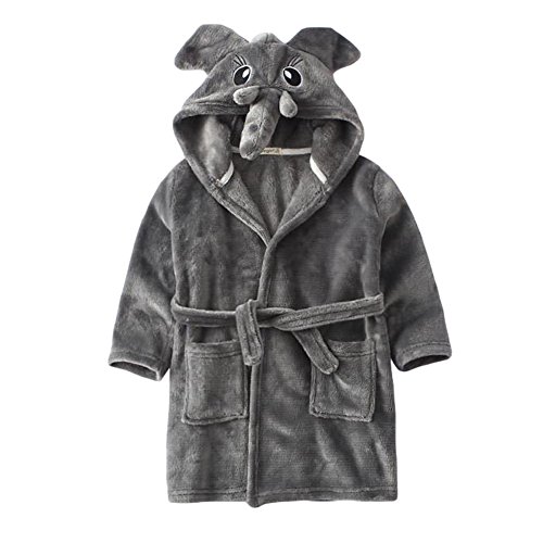 Baby Boy Gril Animal Plush Bathrobe Infant Hooded Fleece Robe Grey 120