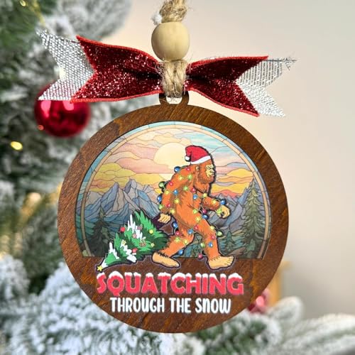 Bigfoot Squatchin' Through The Snow Suncatcher Christmas Ornament Funny Naughty Ugly Christmas Tree Ornaments Wooden Humor Gag Gift (squatching)