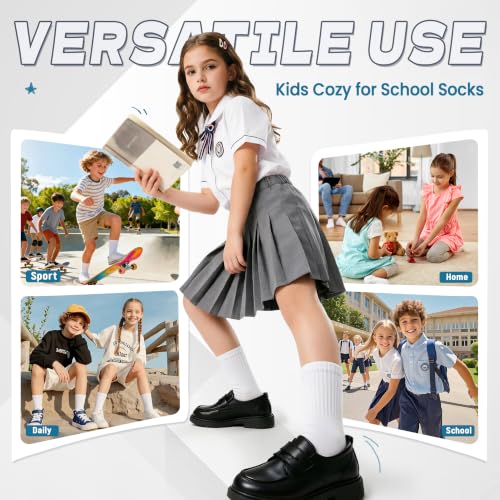 Image of Kids Classics Crew Socks 10 Pairs Child Boy Girls Athletic Cotton Basic School Uniform Breathable Casual Sports Socks