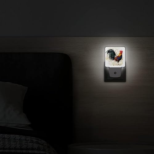 Miniatura 5 de Juego de 2 luces nocturnas con enchufe de gallo de animales, luces nocturnas LED abstractas de gallo, sensor automático del atardecer al amanecer,